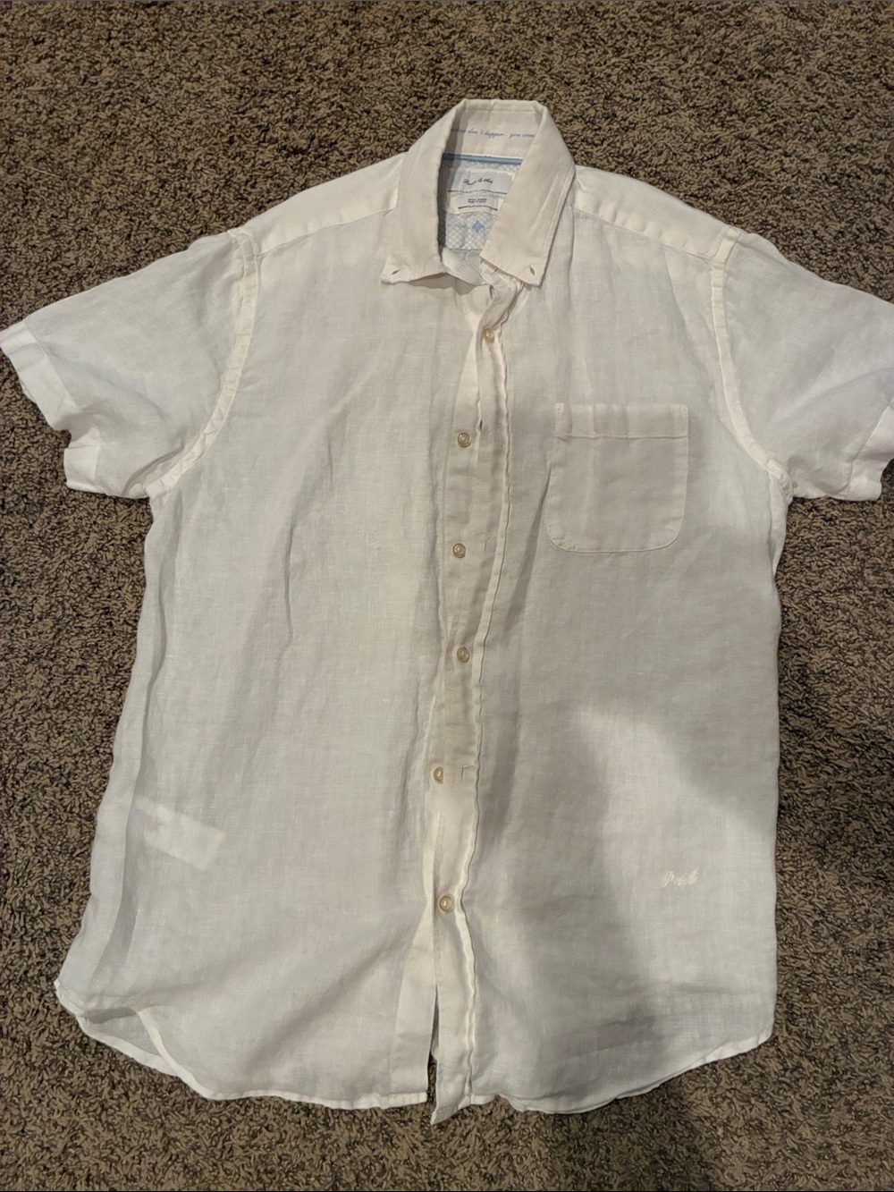 Men's White Short-Sleeve Linen Button-Down Shirt